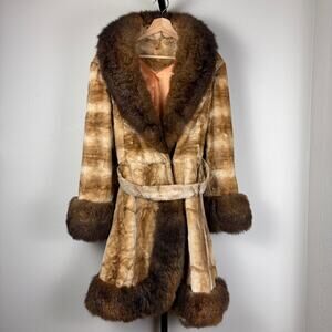 VTG 1970s Penny Lane Greg Originals Fur Lined Orange Satin Med/Lrg Princess Coat